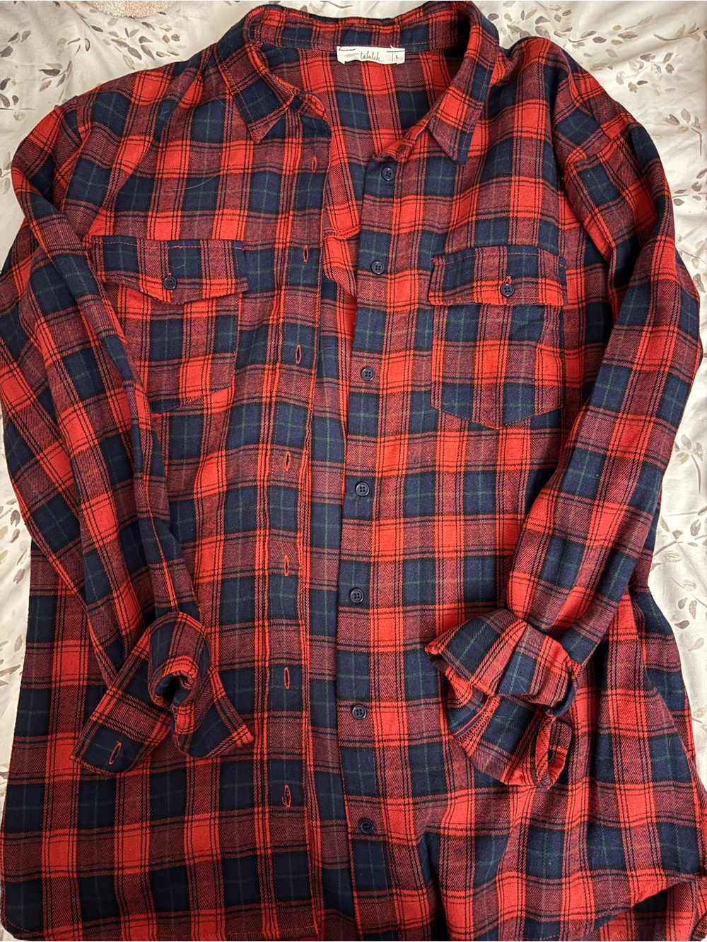 Women’s Red & Navy Plaid Button-Down Shirt - Classic Casual